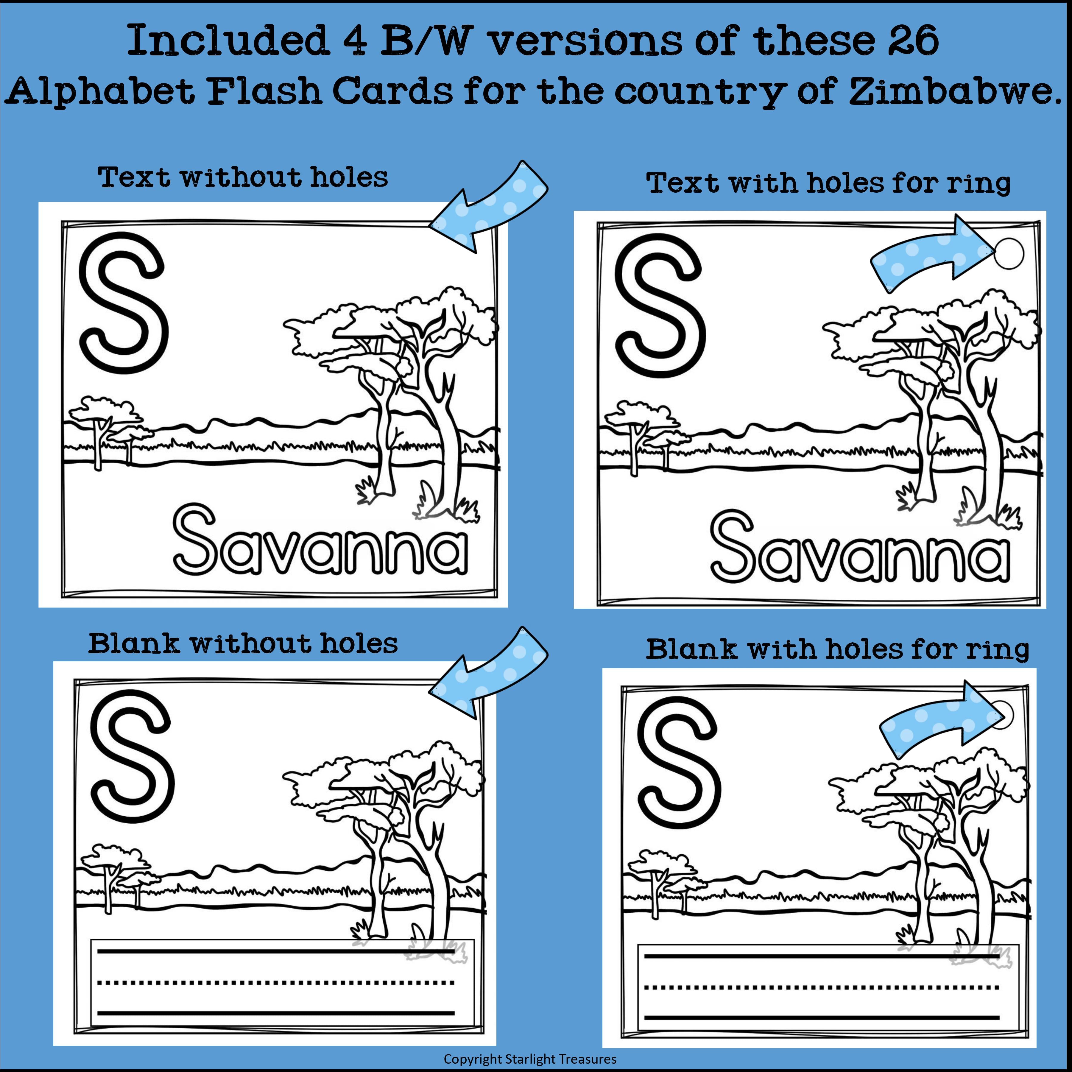 Alphabet Flash Cards for Early Readers - Country of Zimbabwe