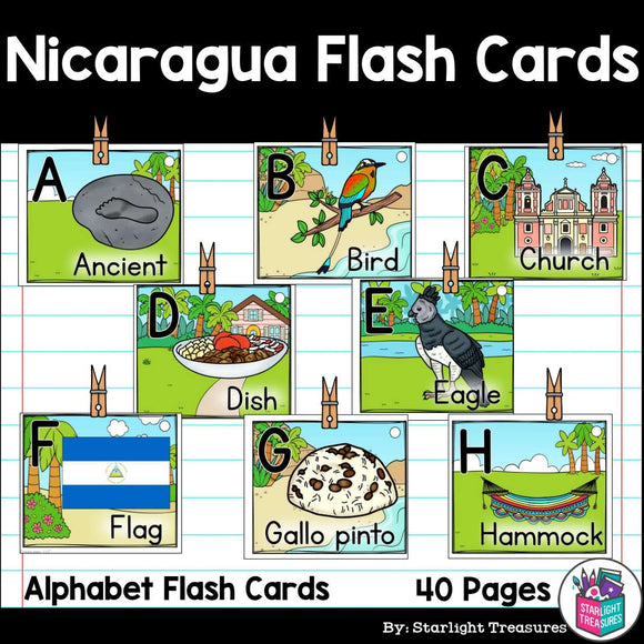 Alphabet Flash Cards for Early Readers - Country of Nicaragua