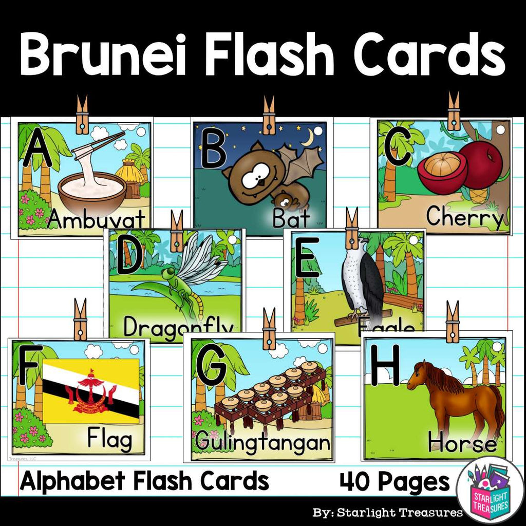 Alphabet Flash Cards for Early Readers - Country of Brunei