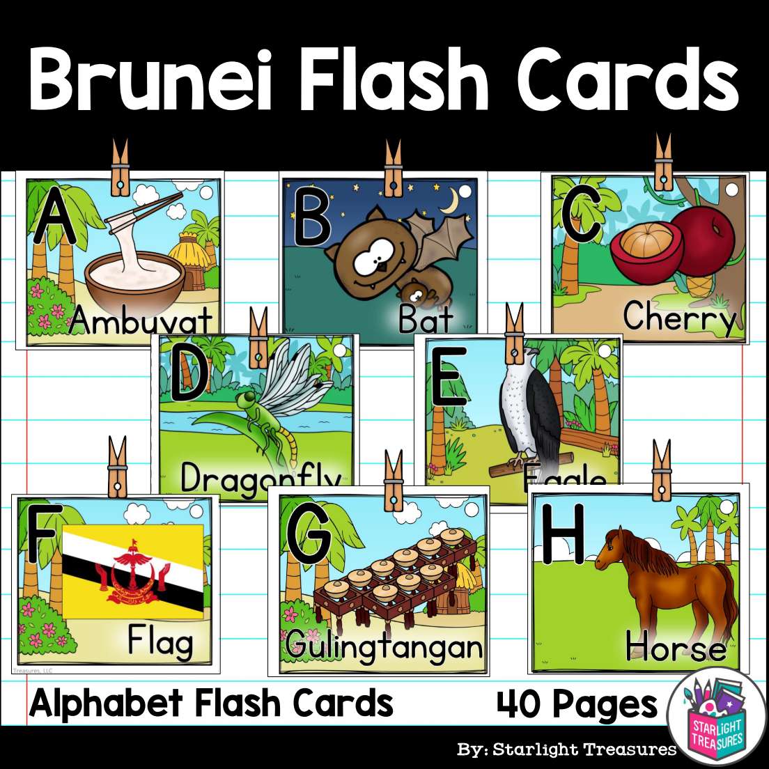 Alphabet Flash Cards for Early Readers - Country of Brunei