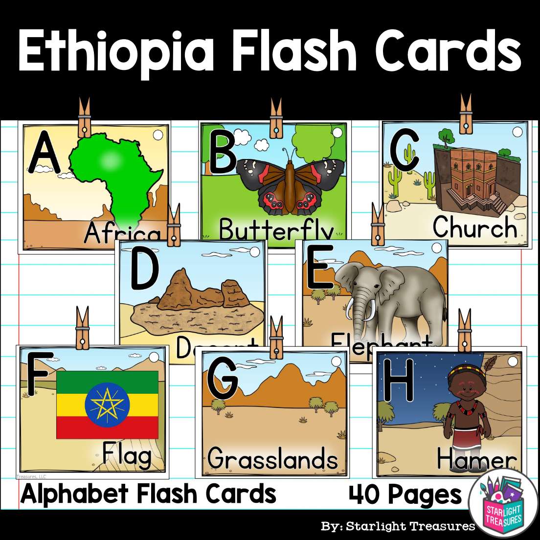 Alphabet Flash Cards for Early Readers - Country of Ethiopia