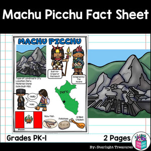 Machu Picchu Fact Sheet for Early Readers - World Landmarks