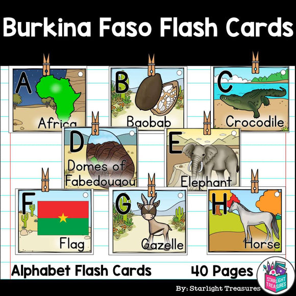 Alphabet Flash Cards for Early Readers - Country of Burkina Faso