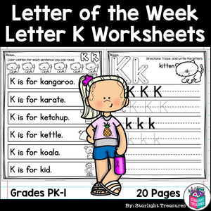 Alphabet Letter of the Week Worksheets for Early Readers - Letter K