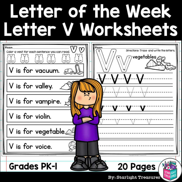 Alphabet Letter of the Week Worksheets for Early Readers - Letter V