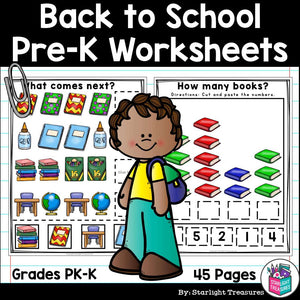 Back to School Pre-K Kindergarten Worksheets for Early Readers - Back 2 School