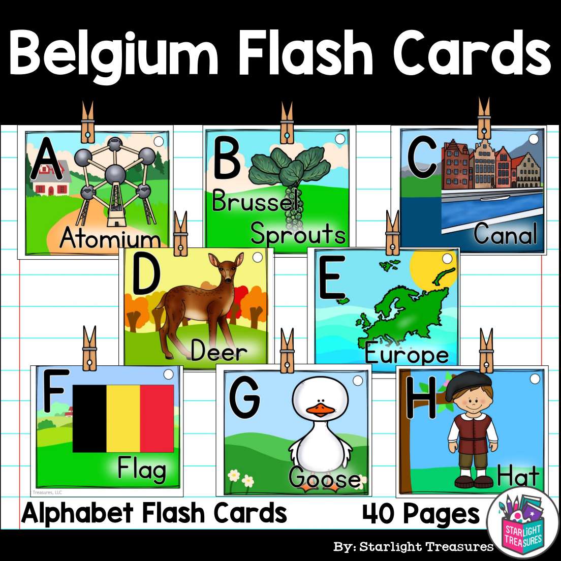 Alphabet Flash Cards for Early Readers - Country of Belgium