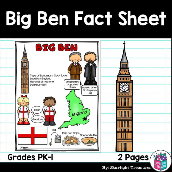 Big Ben Fact Sheet for Early Readers - World Landmarks