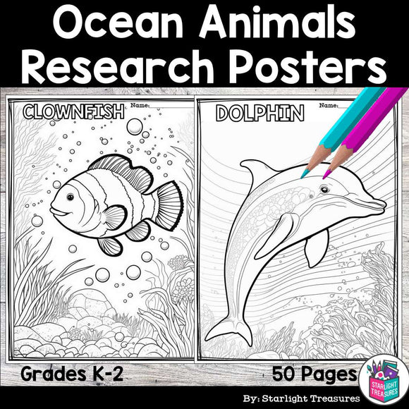 Ocean Animals Research Posters, Coloring Pages - Animal Research Project