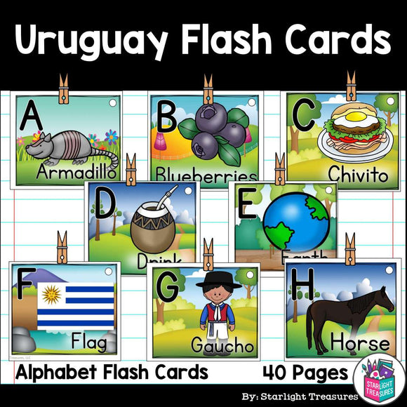 Alphabet Flash Cards for Early Readers - Country of Uruguay