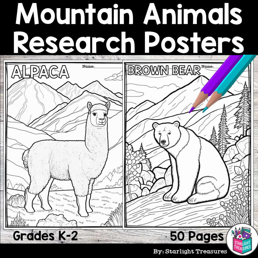 Mountain Animals Research Posters, Coloring Pages - Animal Research Project