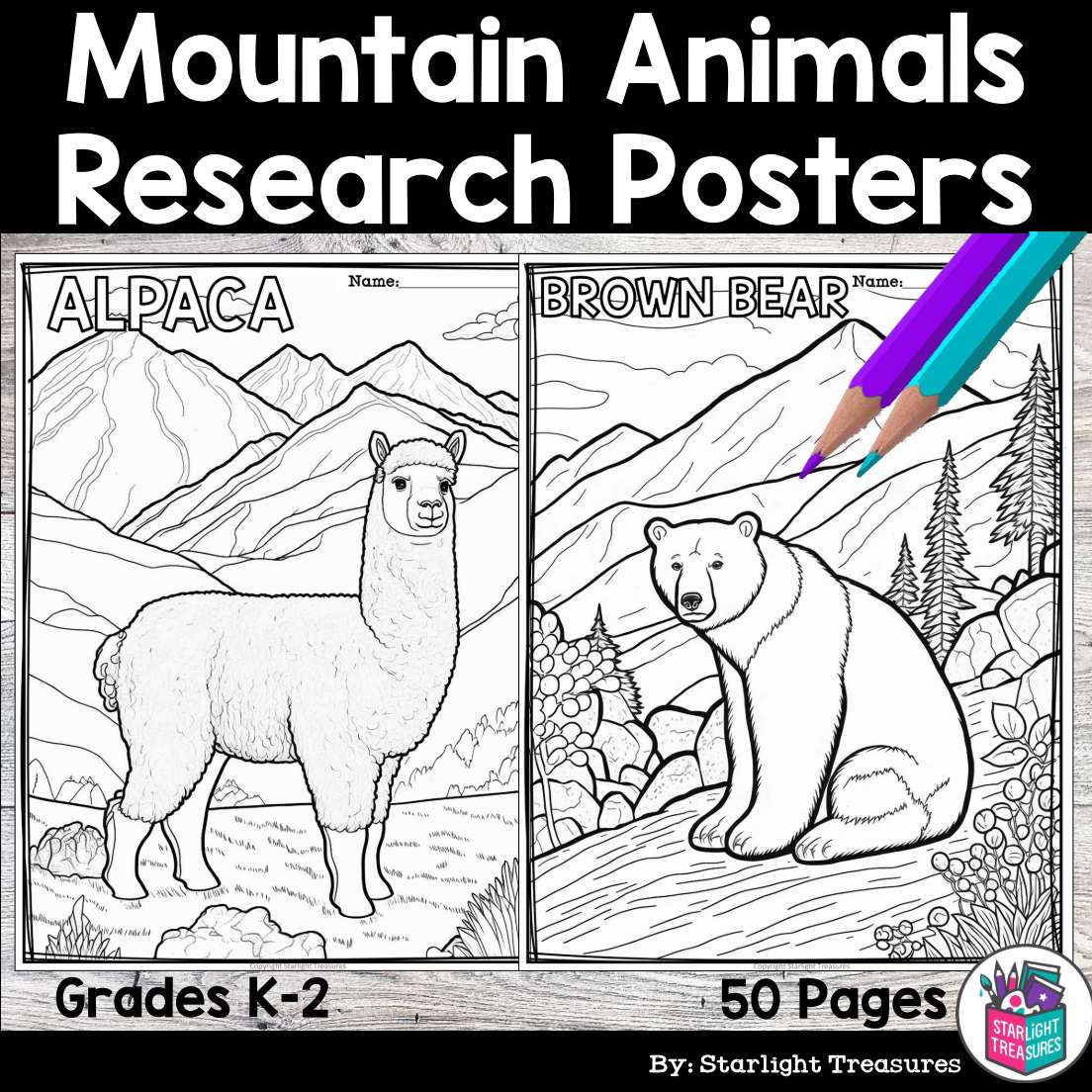 Mountain Animals Research Posters, Coloring Pages - Animal Research Project