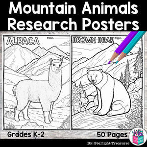 Mountain Animals Research Posters, Coloring Pages - Animal Research Project