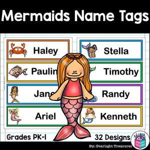 Mermaids and Mermen Name Tags - Editable
