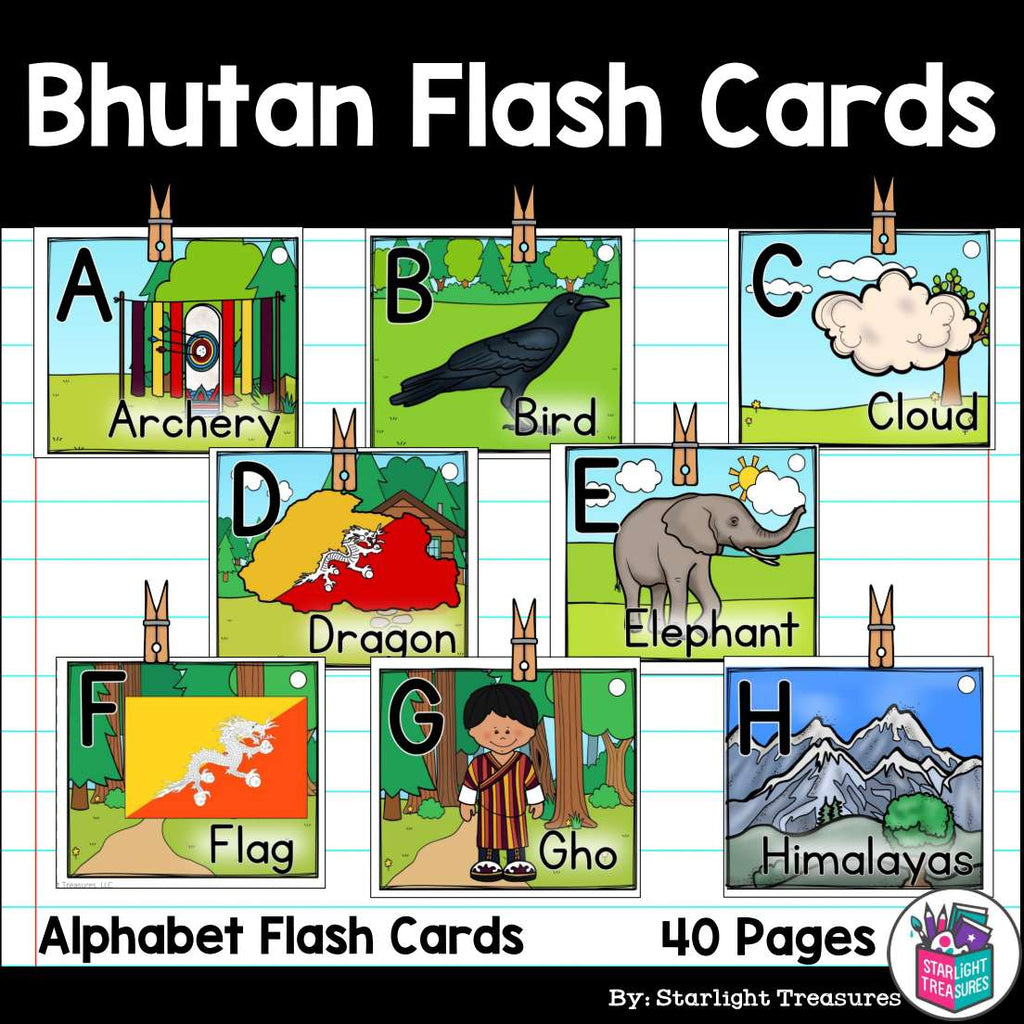 Alphabet Flash Cards for Early Readers - Country of Bhutan