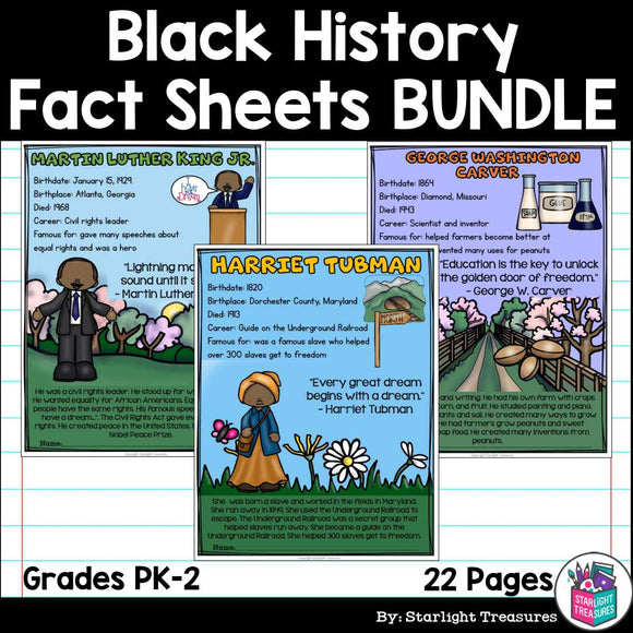 Black History Month Fact Sheets for Early Readers #1