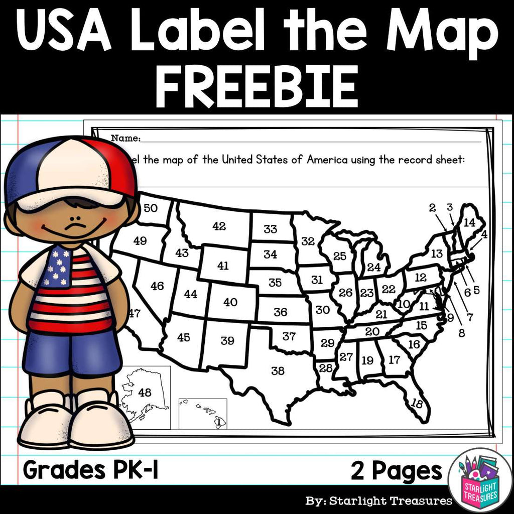 USA Label the Map Printable for Early Readers FREEBIE - USA Map Activity