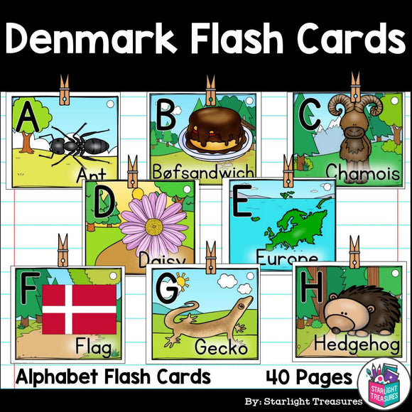 Alphabet Flash Cards for Early Readers - Country of Denmark