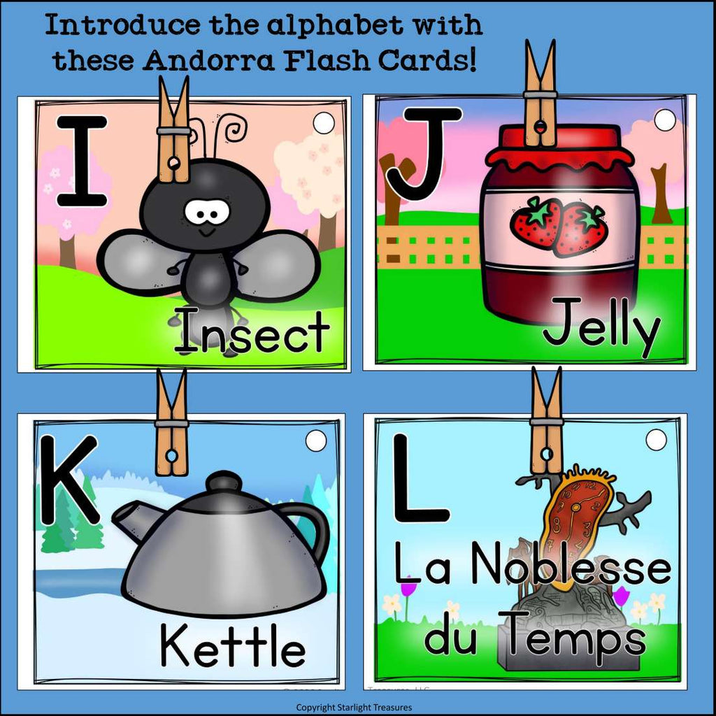 Alphabet Flash Cards for Early Readers - Country of Andorra