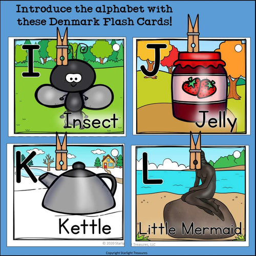Alphabet Flash Cards for Early Readers - Country of Denmark