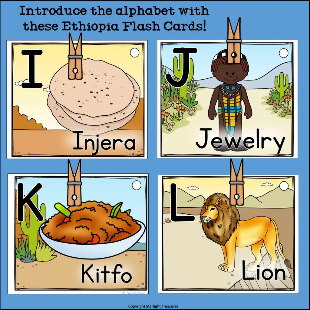 Alphabet Flash Cards for Early Readers - Country of Ethiopia