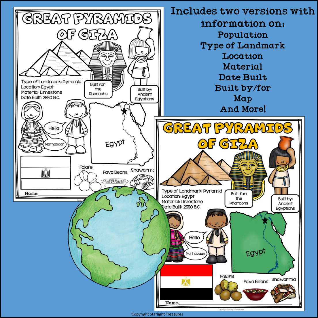 Great Pyramids of Giza Fact Sheet for Early Readers - World Landmarks