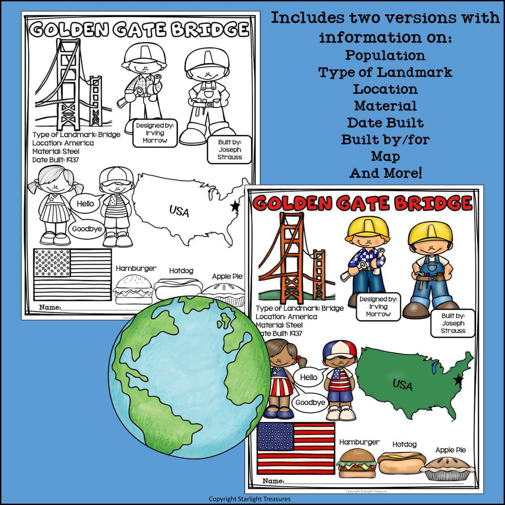Golden Gate Bridge Fact Sheet for Early Readers - World Landmarks