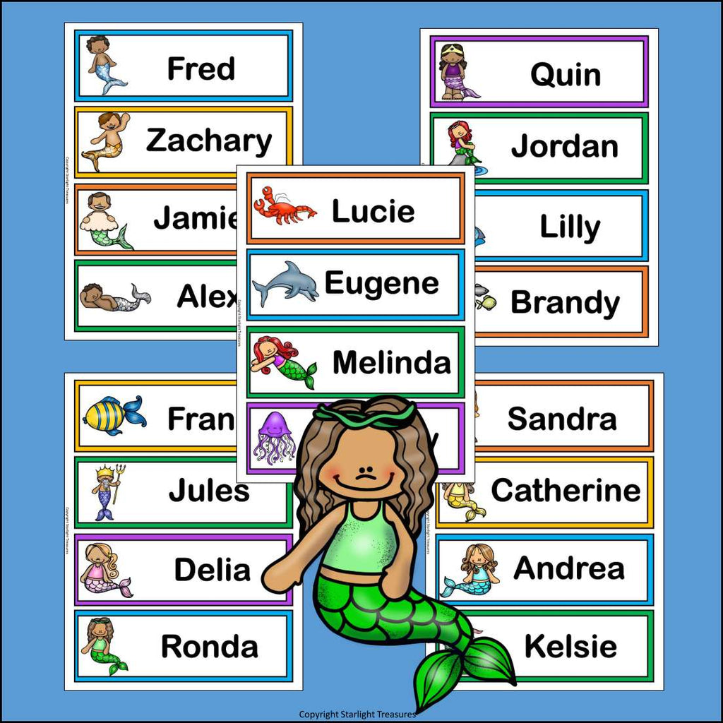 Mermaids and Mermen Name Tags - Editable