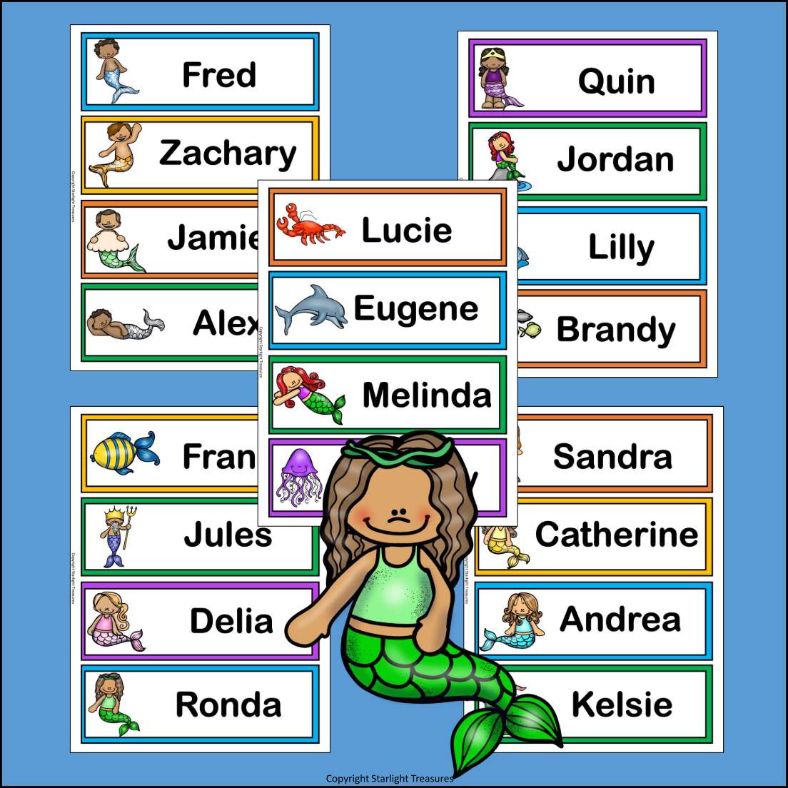 Mermaids and Mermen Name Tags - Editable