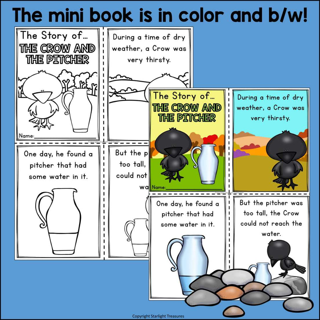The Crow and the Pitcher Mini Book for Early Readers - Aesop's Fables