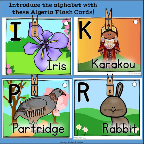 Alphabet Flash Cards for Early Readers - Country of Algeria