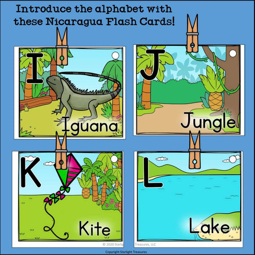 Alphabet Flash Cards for Early Readers - Country of Nicaragua