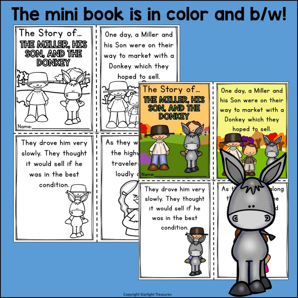 The Miller, His Son, and the Donkey Mini Book for Early Readers - Aesop's Fables