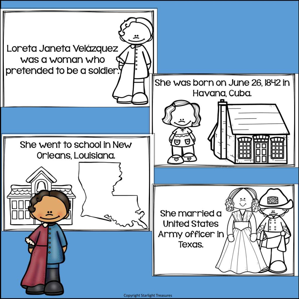 Loreta Janeta Velázquez Mini Book for Early Readers: Hispanic Heritage Month