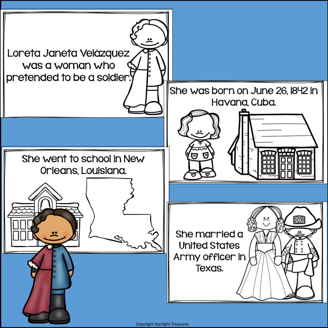 Loreta Janeta Velázquez Mini Book for Early Readers: Hispanic Heritage Month