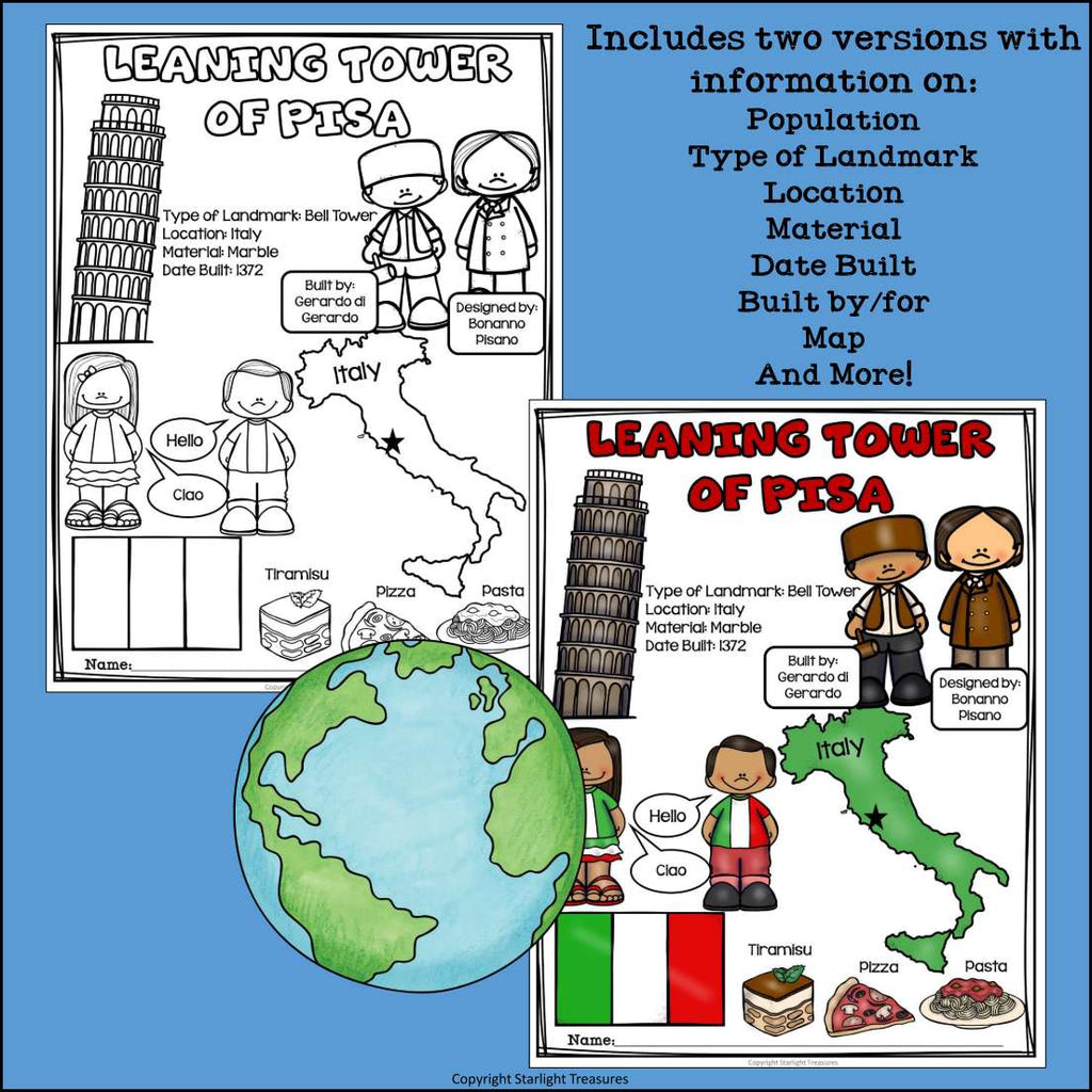 Leaning Tower of Pisa Fact Sheet for Early Readers - World Landmarks