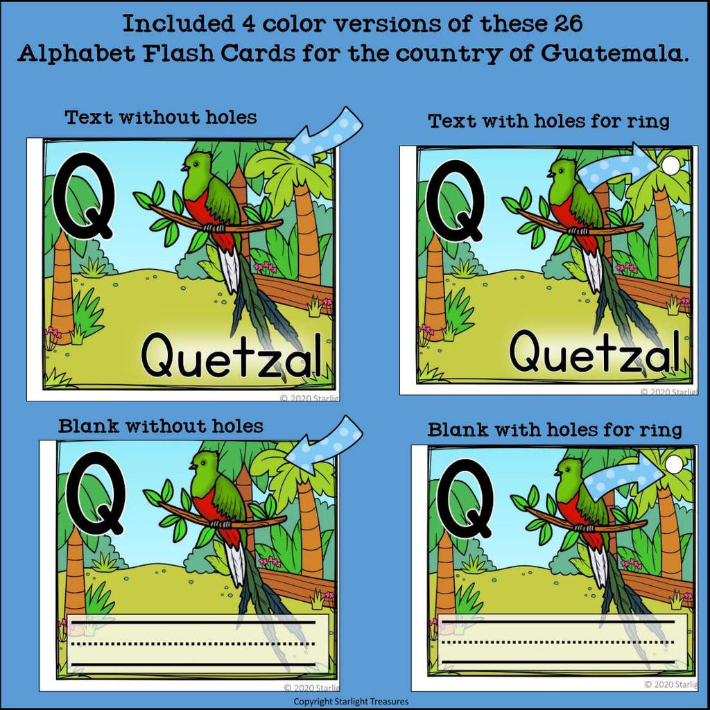 Alphabet Flash Cards for Early Readers - Country of Guatemala