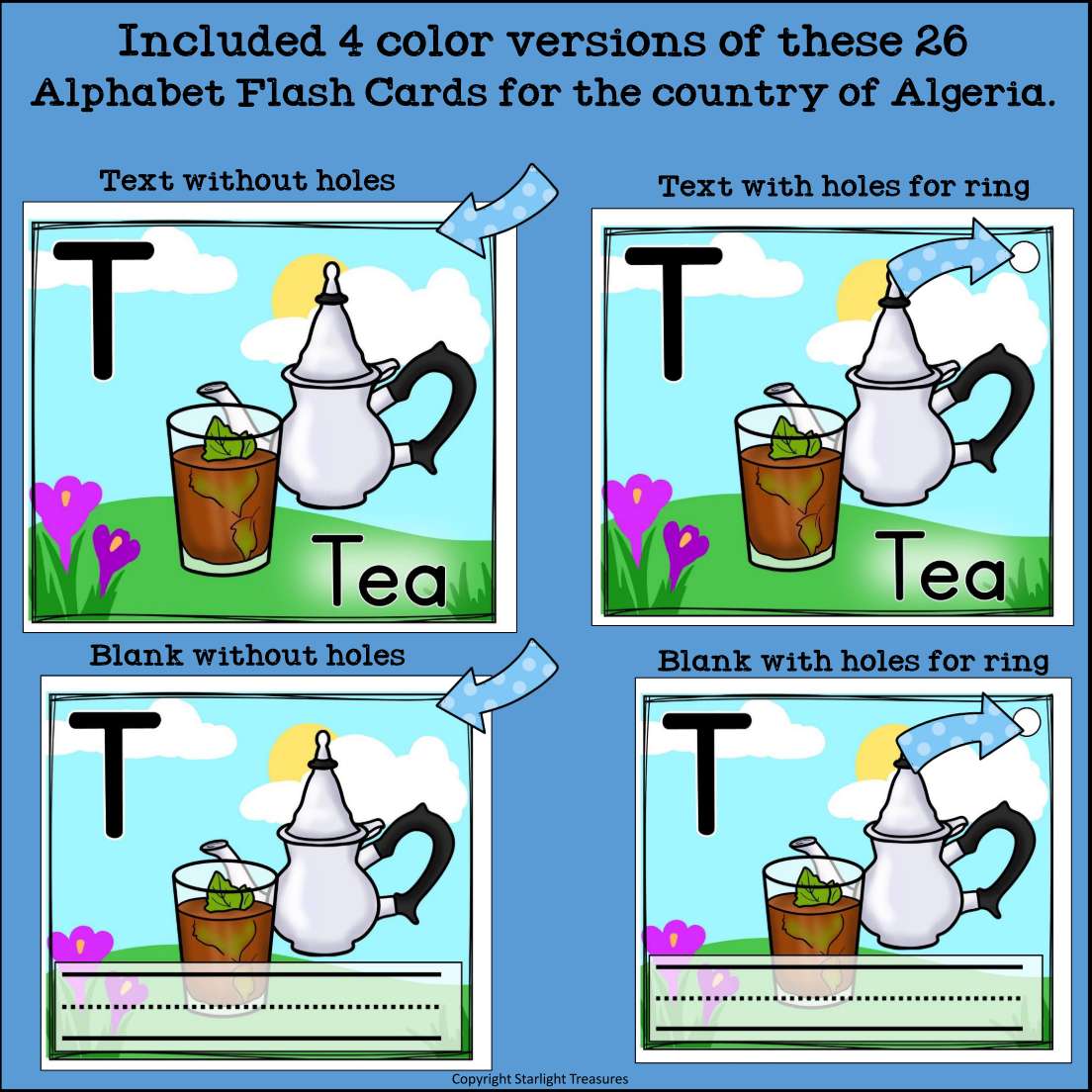 Alphabet Flash Cards for Early Readers - Country of Algeria