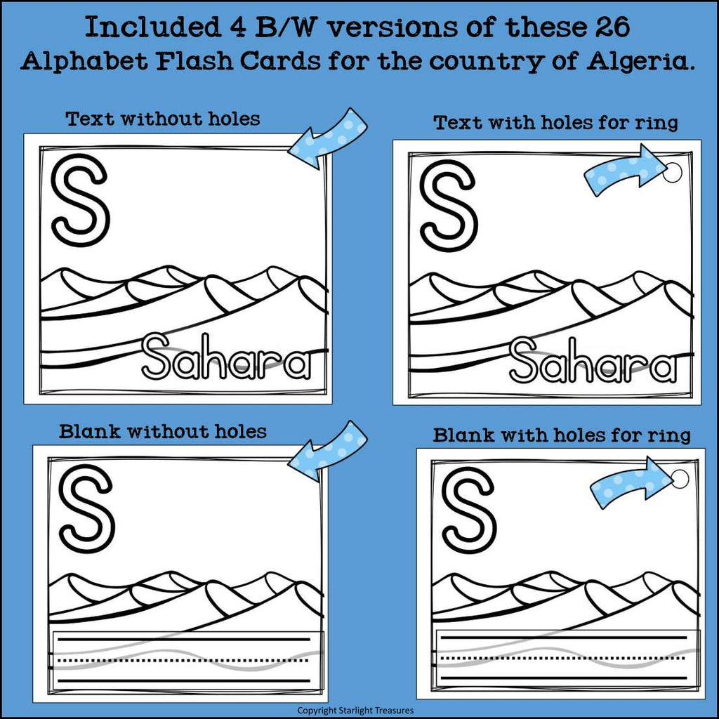 Alphabet Flash Cards for Early Readers - Country of Algeria