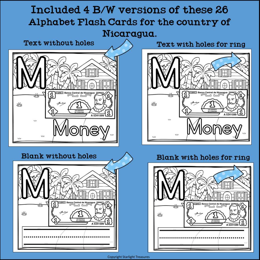 Alphabet Flash Cards for Early Readers - Country of Nicaragua