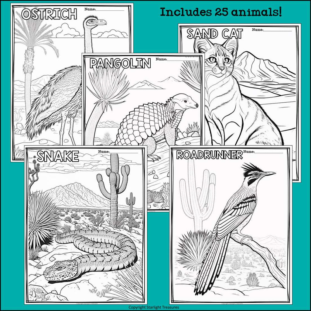 Desert Animals Research Posters, Coloring Pages - Animal Research Project