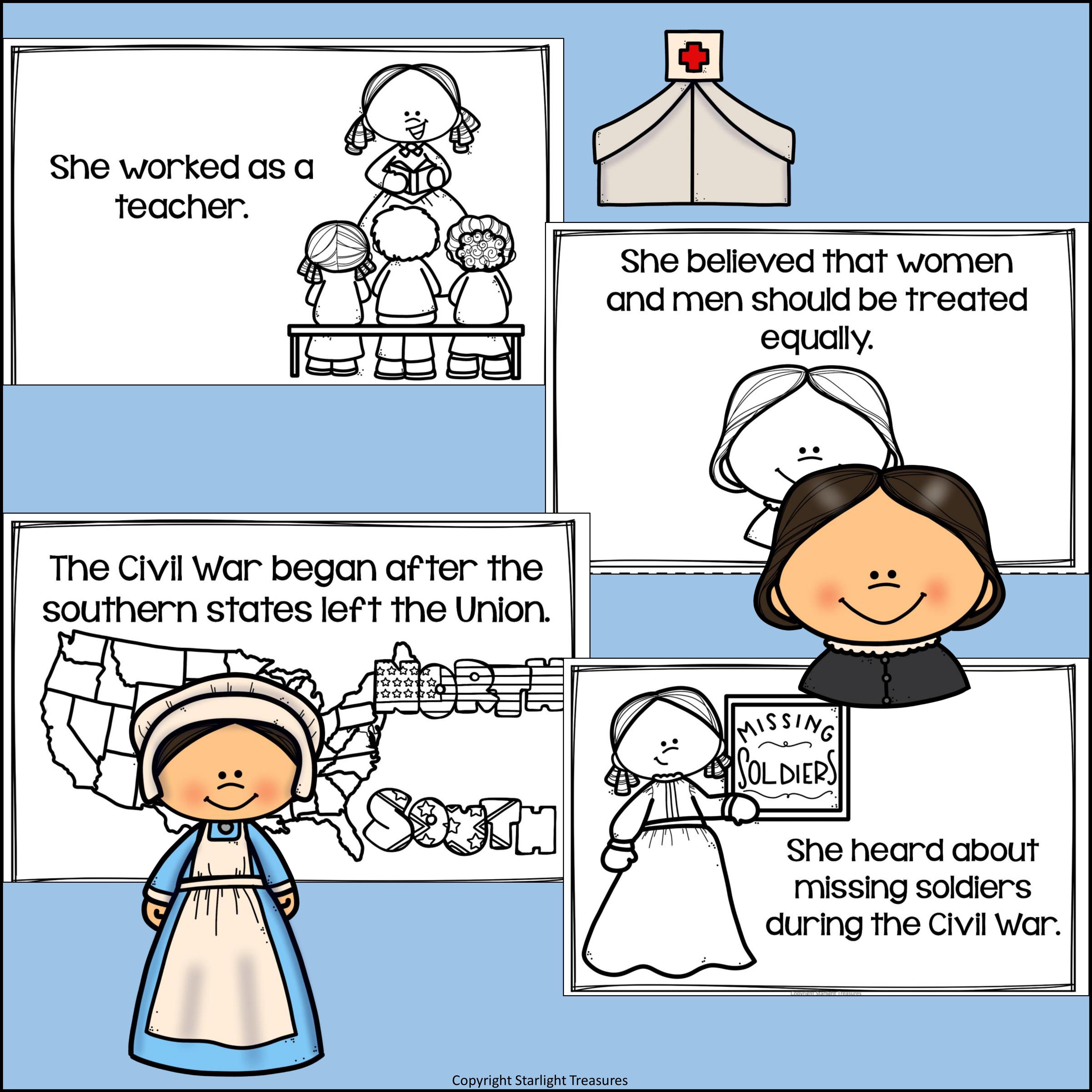 Clara Barton Mini Book for Early Readers: Women's History Month