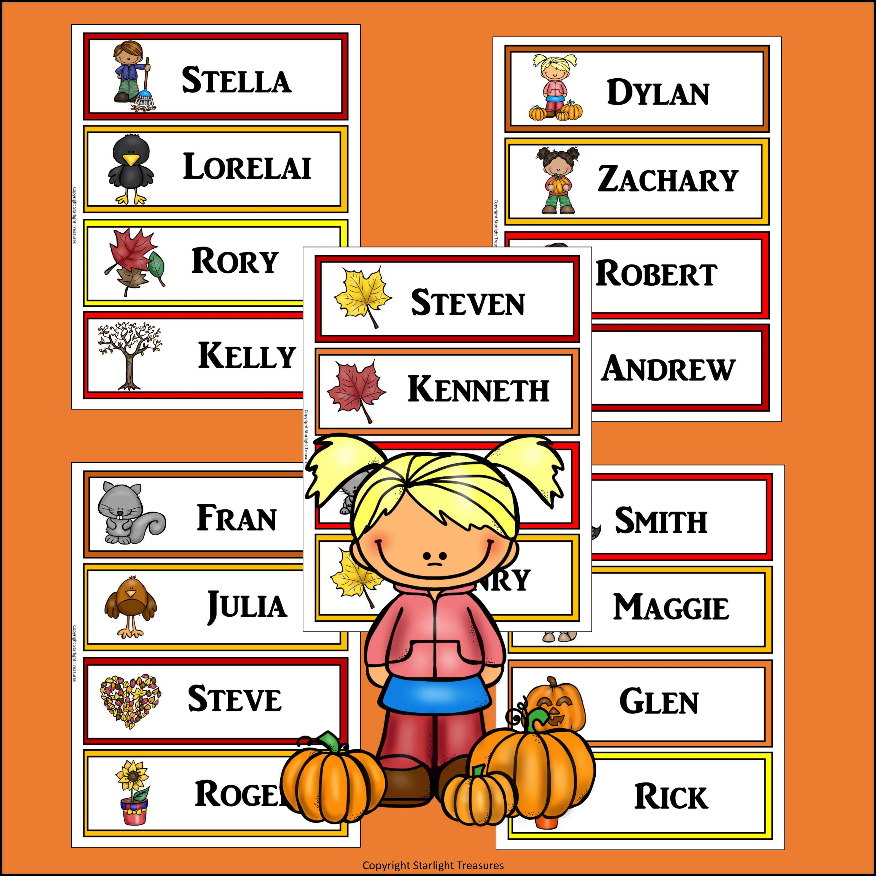 Fall Name Tags - Editable