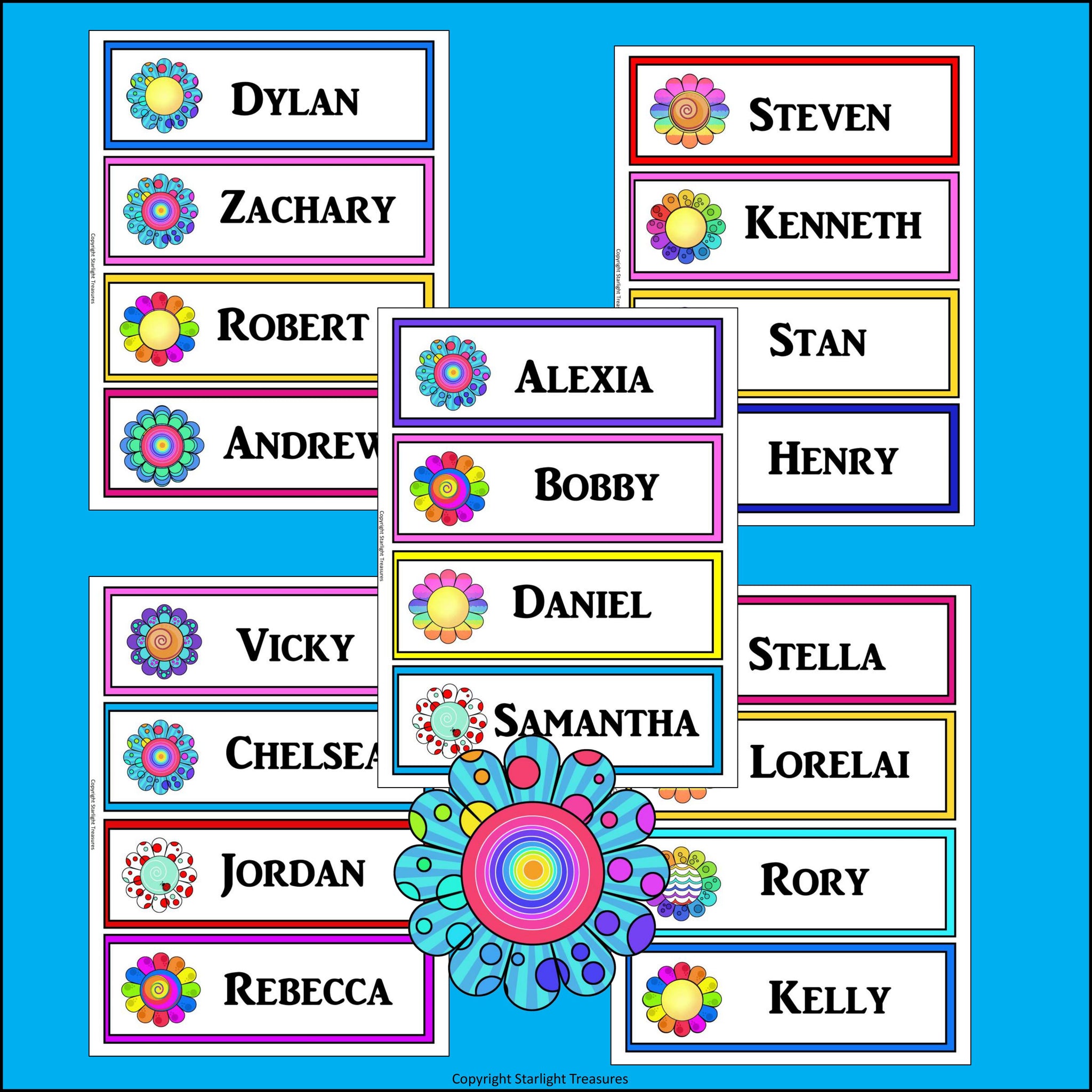 Funky Flowers Desk Name Tags - Editable – Starlight Treasures LLC image.