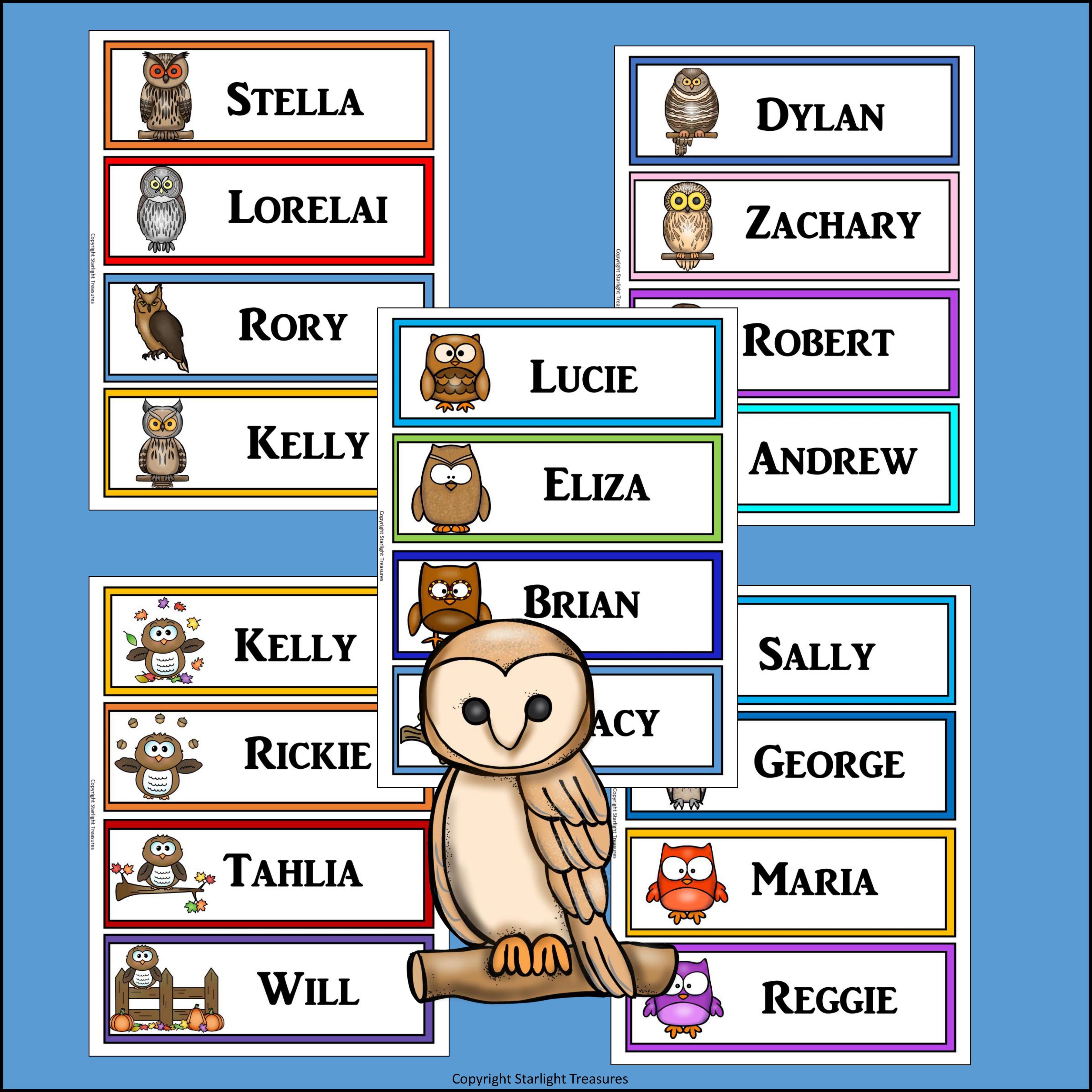 Owl Name Tags - Editable