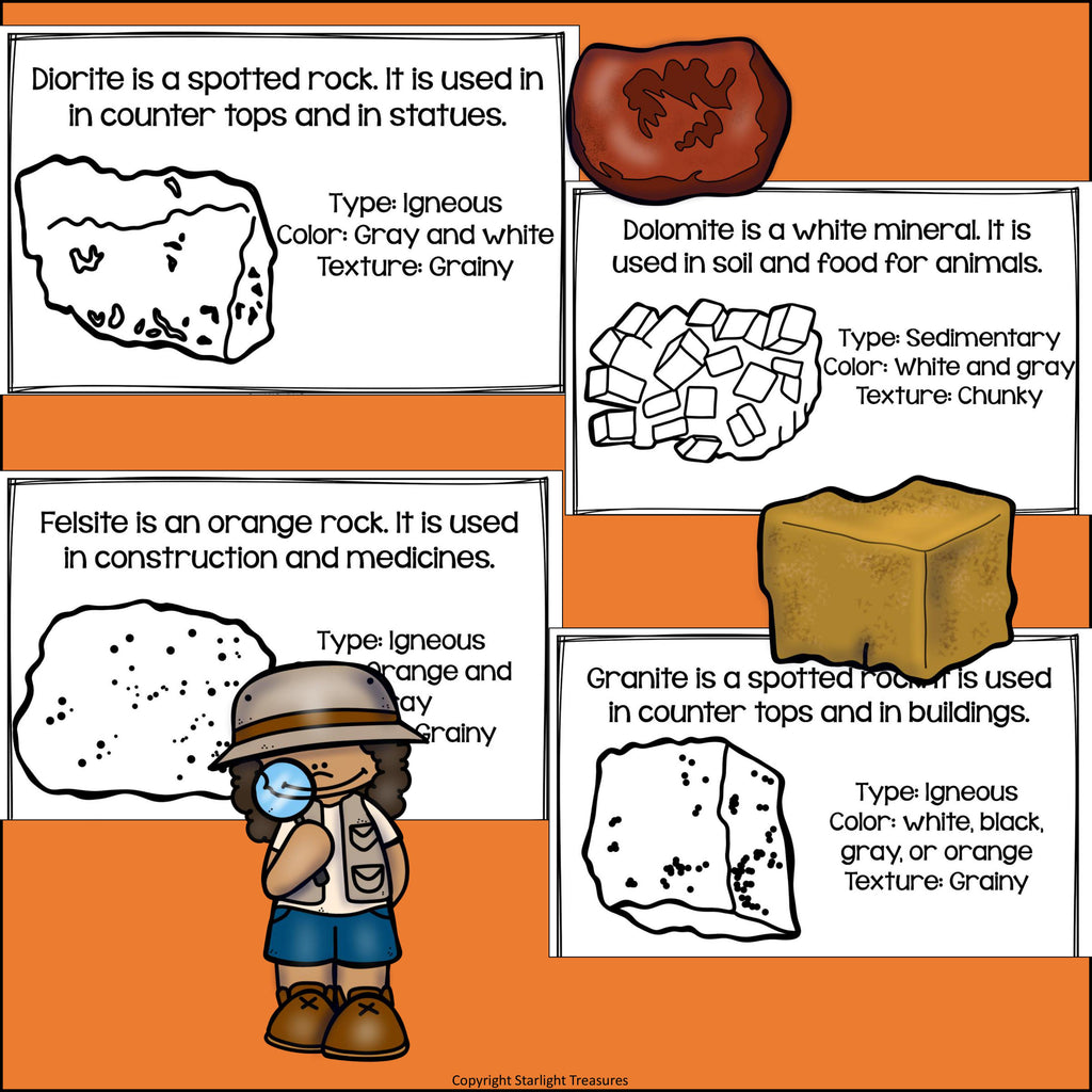 Type of Rocks and Minerals Mini Book for Early Readers: Rock, Minerals, Gemstone