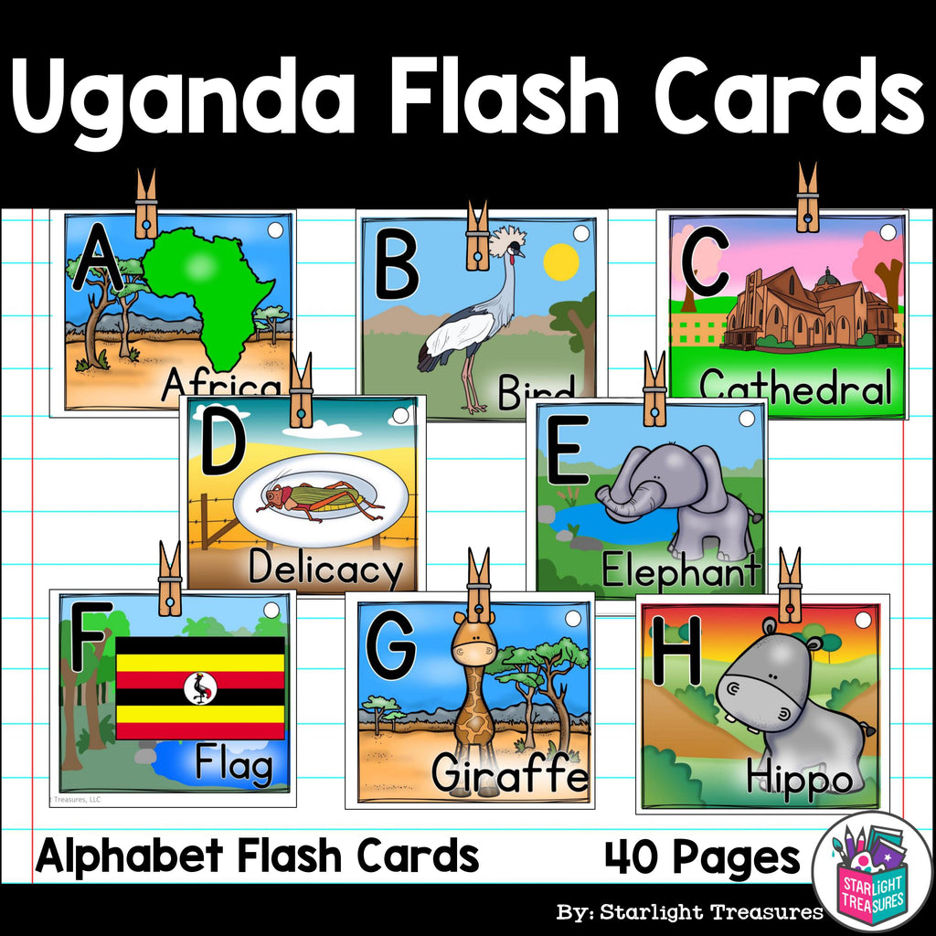 Alphabet Flash Cards for Early Readers - Country of Uganda