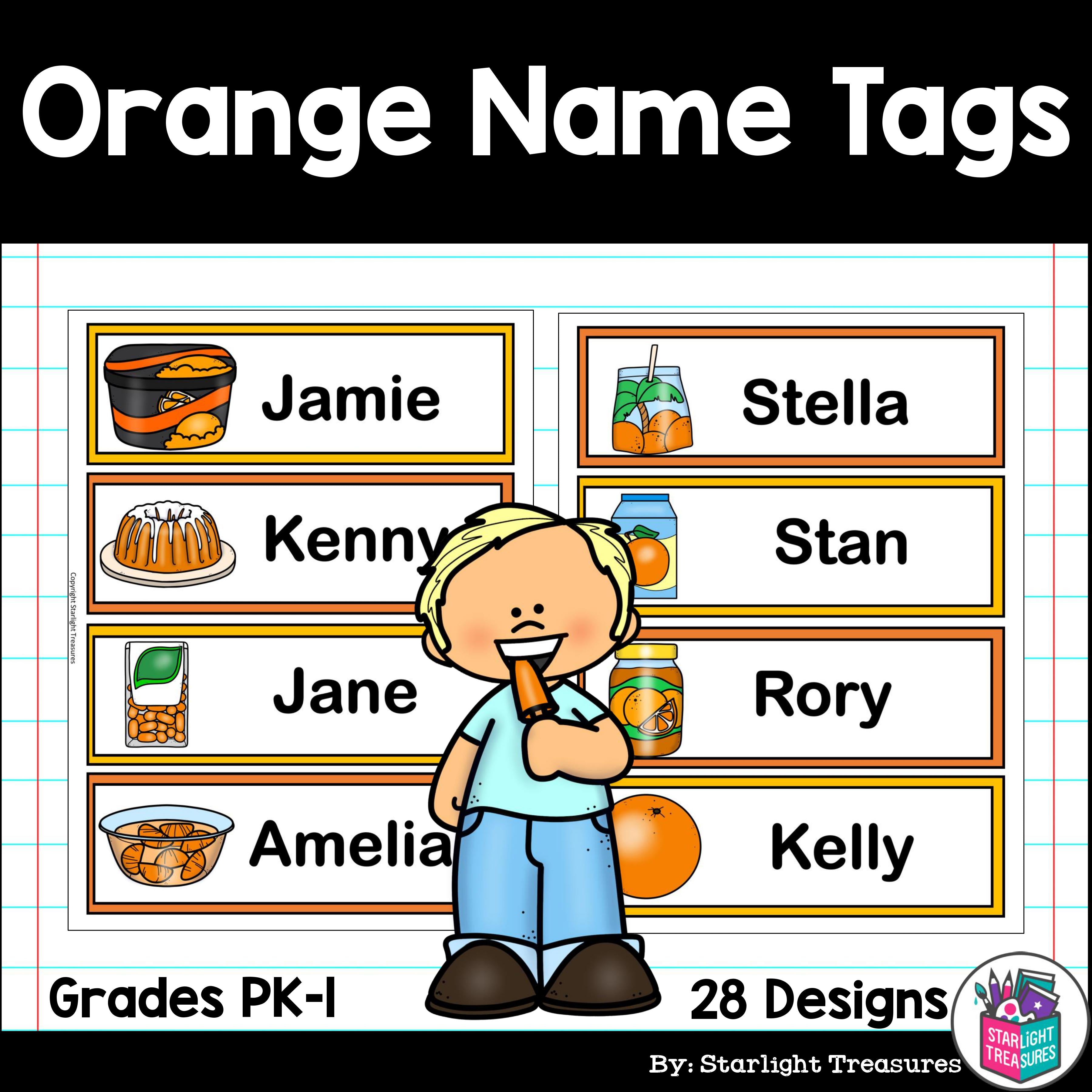 Orange Name Tags - Editable