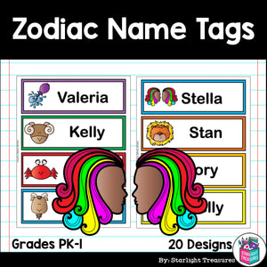 Zodiac Name Tags - Editable