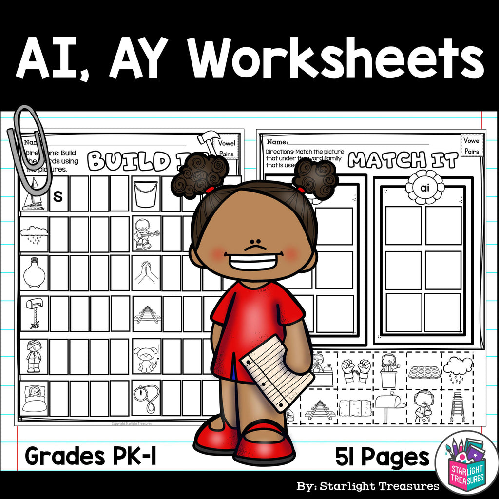 Vowel Pairs AI, AY Worksheets and Activities for Early Readers